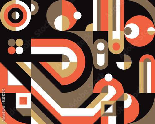 Geometric background design. Abstract artwork pattern. Geometrical figures. Composition Graphic print poster. Business presentation cover banner. Collage futuristic ornament. Vector illustration. 