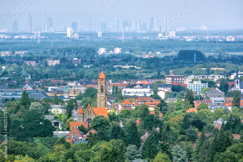 Cityscape of Darmstadt (Germany) and the skyline of Frankfurt am Main in the background photo