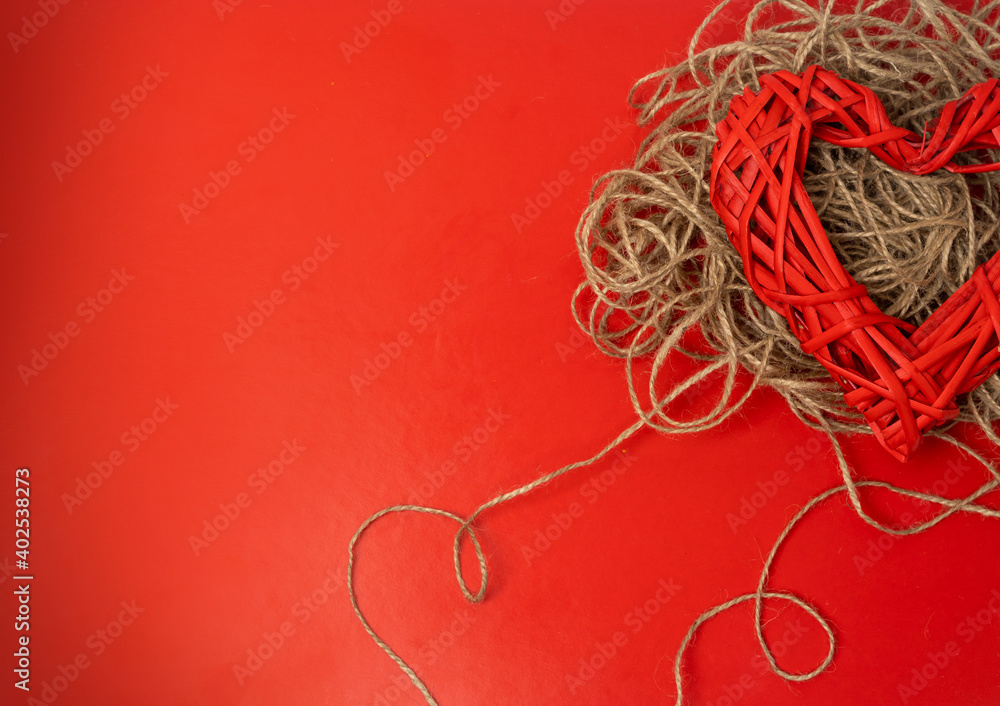 Valentines Day heart shape made of rope and straw Valentines Day heart shape made of rope and straw
