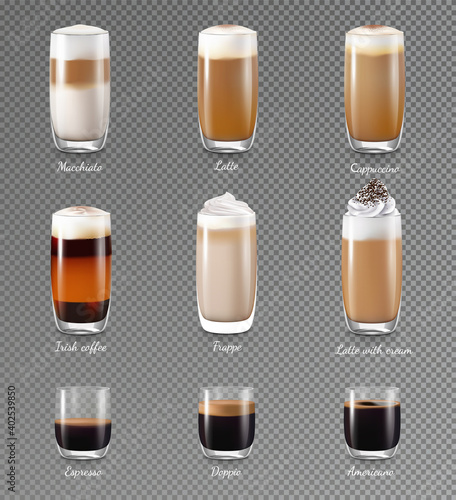 Coffee Drinks Transparent Realistic Set photo