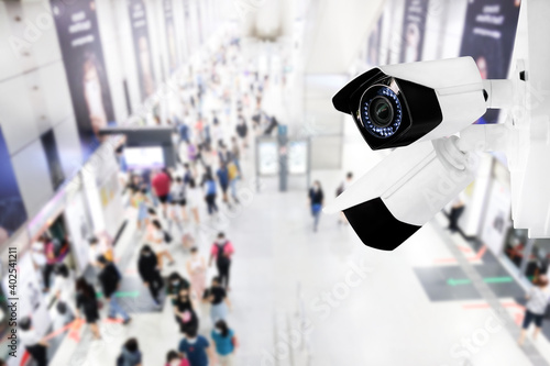 Modern public CCTV camera at subway station. Recording cameras for monitoring all day and night. Concept of surveillance and monitoring with copy space.