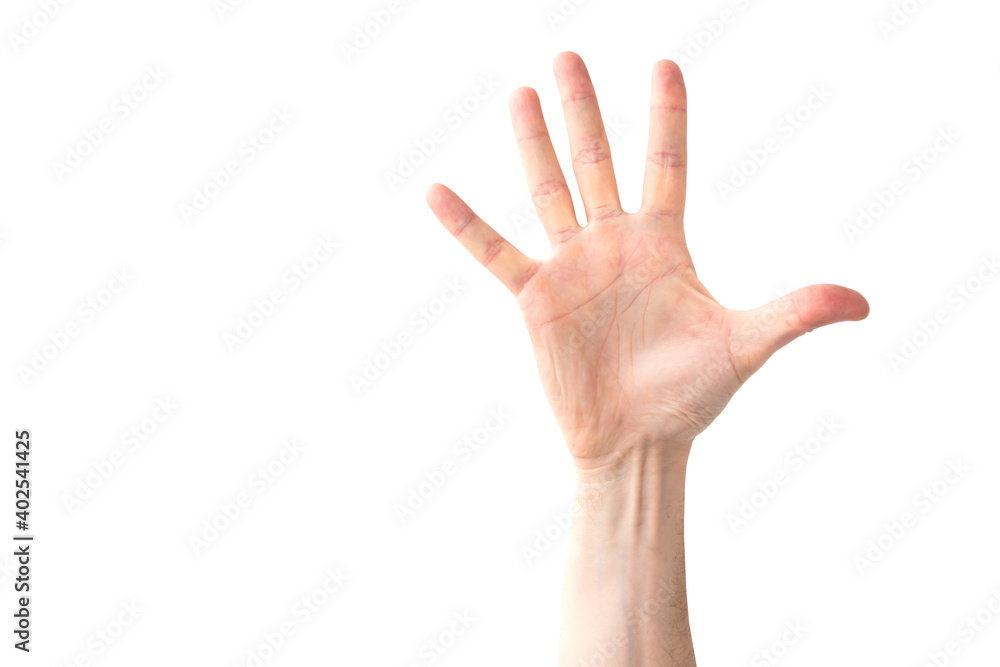 Woman open hand and five fingers isolated on white background Woman open hand and five fingers isolated on white background