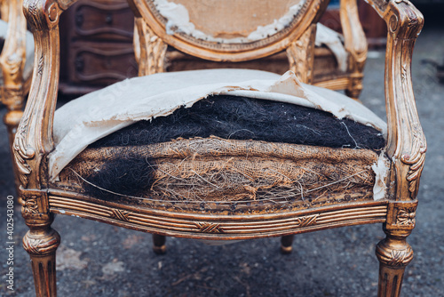 Obraz na plátně damaged antique baroque style chair ready for restoration