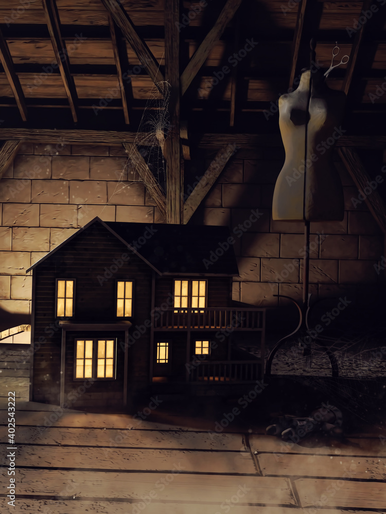 Dollhouse in top the attic