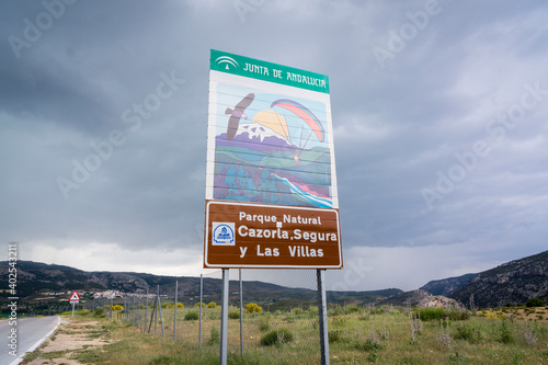 cartel informativo, Parque Natural Sierras de Cazorla Segúra Y Las Villas, provincia de Jaén, Andalucia, Spain
