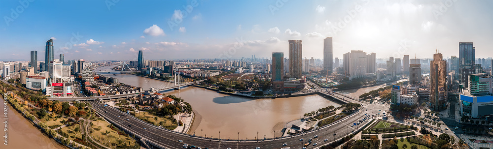 Fototapeta premium Aerial view of Sanjiangkou in Ningbo