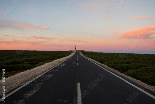 Panoramic view of road to Cabo de Sao Vicente Cape St Vincent mediterranean Algarve cliff atlantic coast beach Sagres