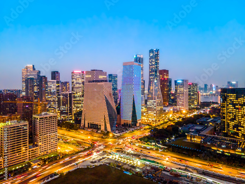 panoramic night view of Hangzhou, china