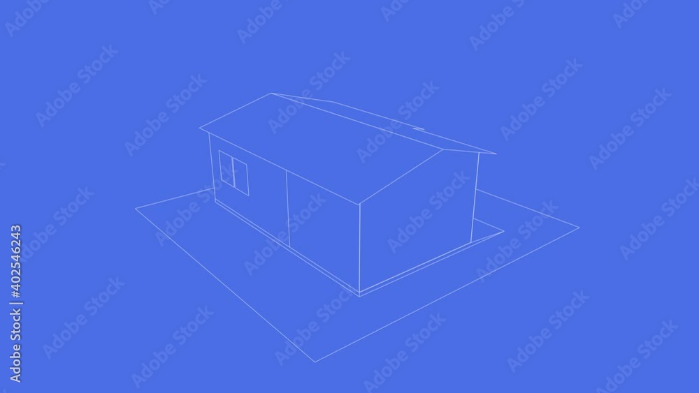 3d blueprint of house. 3d animation of a rotating building. Residential building project drawing. 3d blueprint of house. 3d animation of a rotating building. Residential building project drawing.