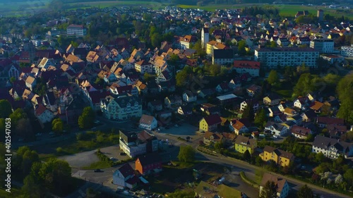 Aerial view of the city Pfullendorf in spring on a later sunny afternoon photo