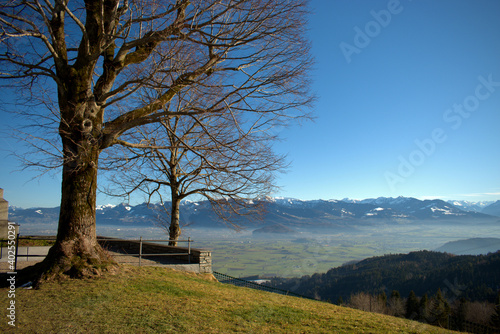 Blick über das österreichische und schweizer Rheintal von Gais in der Schweiz 18.12.2020