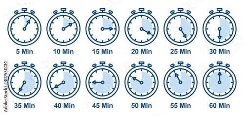 Timers icon set on white background in thin line style. Stopwatch symbol. countdown clock counter timer vector illustration