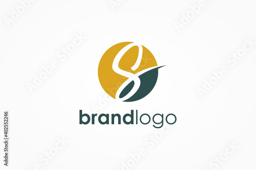 Initial Letter S Logo. Fortuna Gold and Green Circle with Negative Space Hand Drawn S Letter inside isolated on White Background. Use for Branding Logos. Flat Vector Logo Design Template Element.