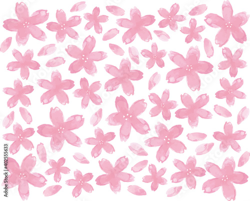 手書き水彩風の桜の花びら壁紙
