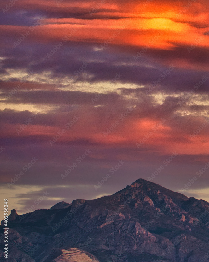 Sunrise at the main mountain in Spain known as Cabezón de Oro - obrazy, fototapety, plakaty 