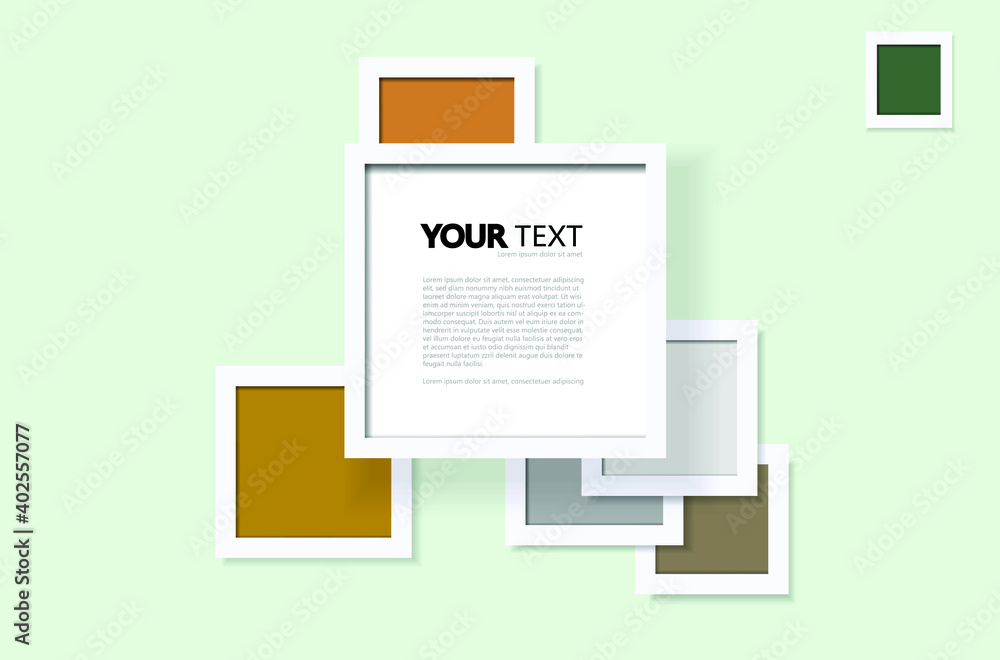 Fototapeta premium Abstract pastel color frames mockup blank empty copy space wood creative graphic design vector decoration ornament green isolated background your text photo picture image gallery is digital collage