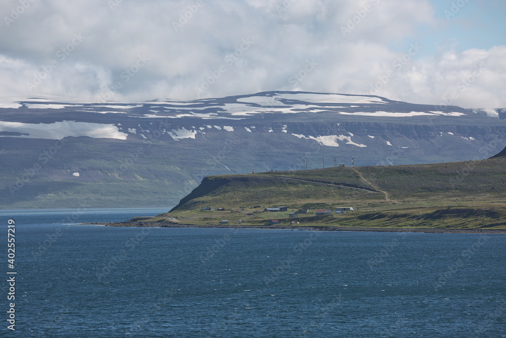 Beautiful view and landscape of icelandic fjord that is surrounding village of Isafjordur in Iceland Beautiful view and landscape of icelandic fjord that is surrounding village of Isafjordur in Iceland