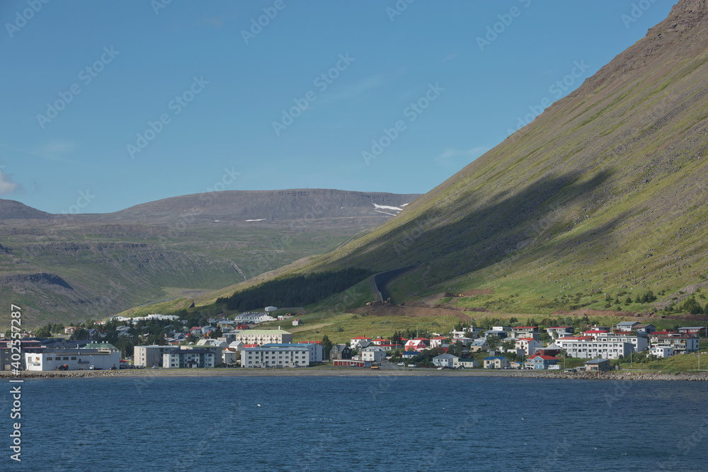 Beautiful view and landscape of icelandic fjord that is surrounding village of Isafjordur in Iceland Beautiful view and landscape of icelandic fjord that is surrounding village of Isafjordur in Iceland