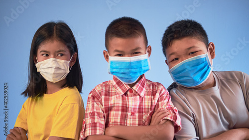 Kids wearing facemask to protect corona virus infection