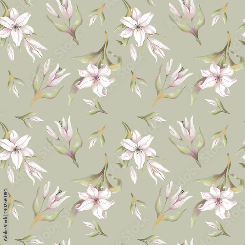Seamless pattern with flowers. Beautiful lily flowers.