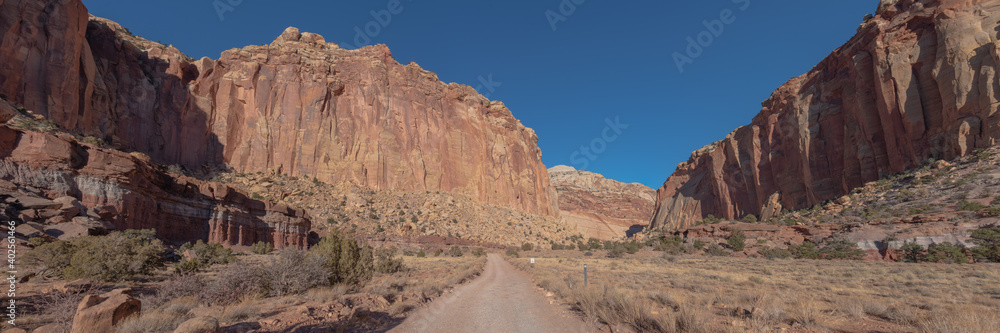 Road into a Desert Canyon in Capitol Reef National Park, Utah
