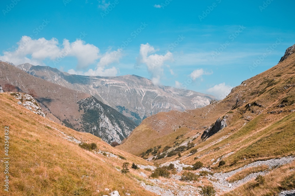 Panoramic view of a valley in the Sibillini mountains (Sibillini, Marche, Italy)