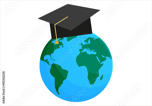 Planeta tierra con gorro de graduado.