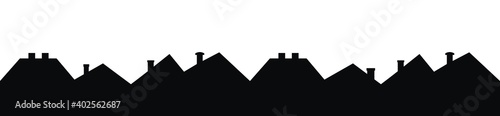 roofs and chimneys, town, city, group of houses, vector icon, black silhouette