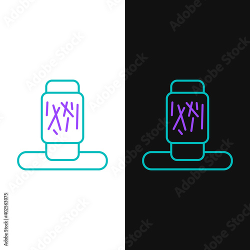 Line Cat scratching post with toy icon isolated on white and black background. Colorful outline concept. Vector.
