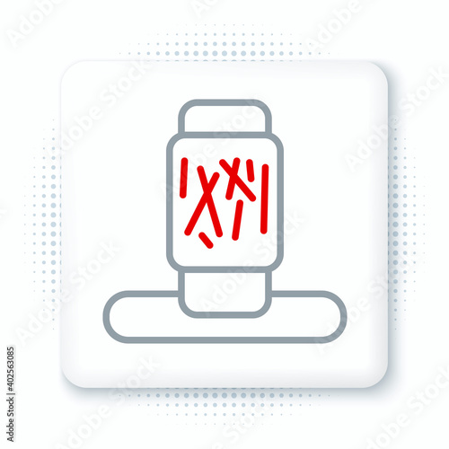 Line Cat scratching post with toy icon isolated on white background. Colorful outline concept. Vector.