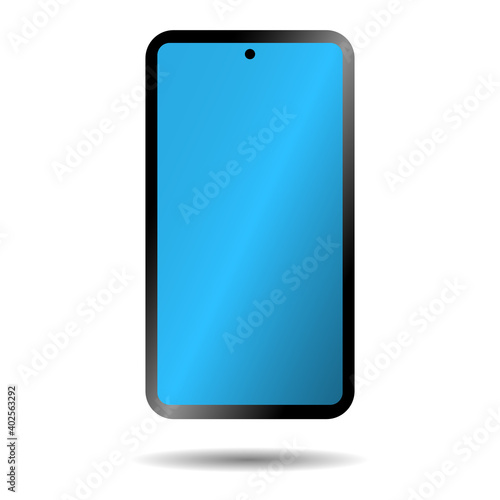 Touchscreen smartphone with blank blue display and punch hole camera vector icon