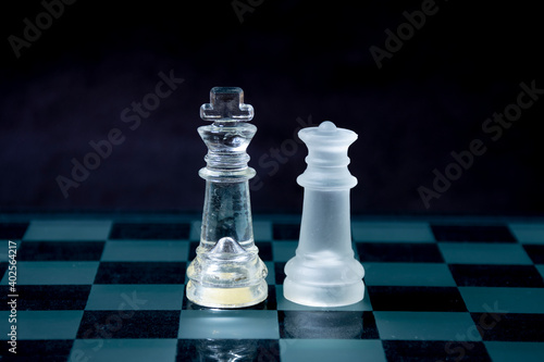 chess pieces on a chessboard. king and queen