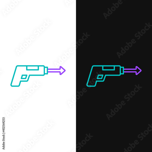 Line Fishing harpoon icon isolated on white and black background. Fishery manufacturers for catching fish under water. Diving underwater equipment. Colorful outline concept. Vector.