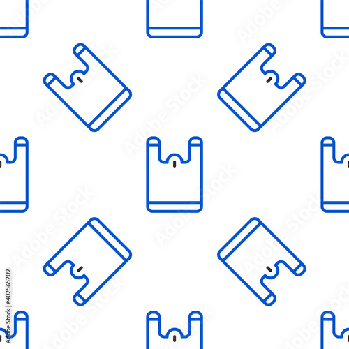 Line Plastic bag icon isolated seamless pattern on white background. Disposable cellophane and polythene package prohibition sign. Colorful outline concept. Vector.