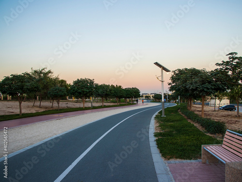 Photography Jogging and cycling tracks in Al Warqa park, Dubai, UAE in the evening