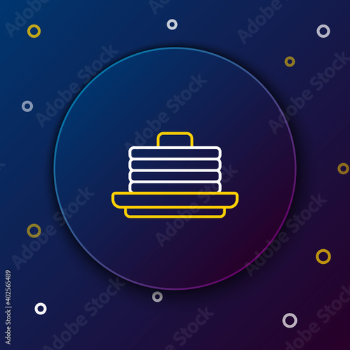 Line Stack of pancakes icon isolated on blue background. Baking with syrup and cherry. Breakfast concept. Colorful outline concept. Vector.