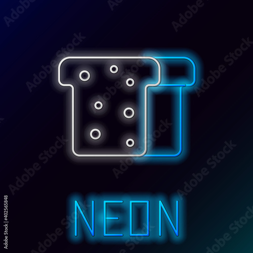 Glowing neon line Bread toast for sandwich piece of roasted crouton icon isolated on black background. Lunch, dinner, breakfast snack. Colorful outline concept. Vector.