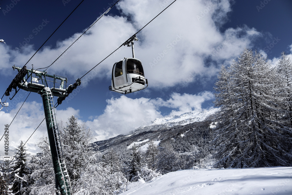 Ski Lift in the French Alps, Montchavin, La Plagne Ski Lift in the French Alps, Montchavin, La Plagne