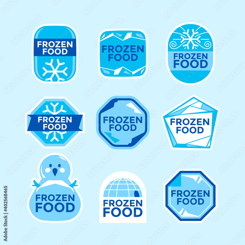 Set of label templates Frozen food product hand drawn vector Illustrations