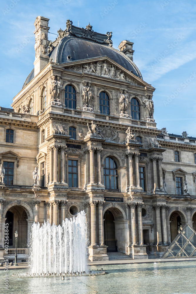 Paris, France - 09-11-2018: the beautiful facade of the Louvre Museum in Paris