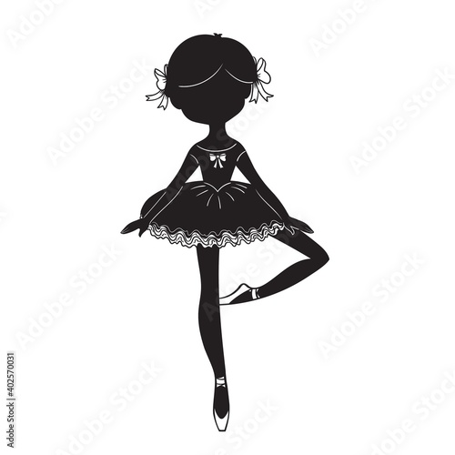 Black silhouette of cute little ballerina isolated on white background.Dancer Black and White Design.