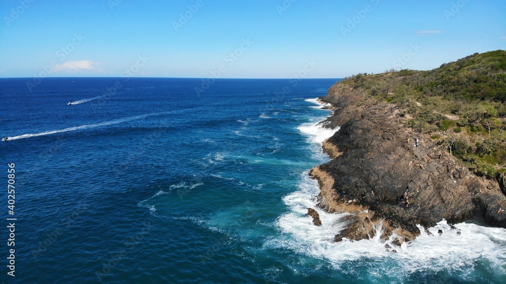 The rocky coastline of Noosa Heads National Park. Looking towards Alexandra Bay on the Sunshine Coast