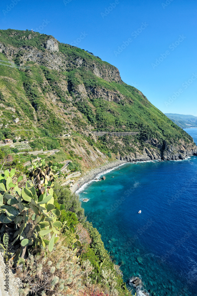 Fototapeta premium Costa Viola,Marinella beach, at the foot of Mount St Elia, Palmi, Reggio Calabria district, Calabria, Italy, Europe