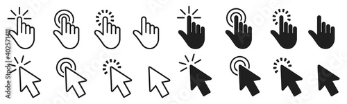 Hand Cursor icon click and click icon set. Pointer cursor сomputer mouse. Vector illustration
