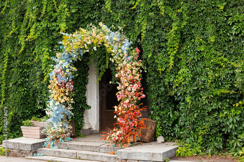 Wedding decorations. Wedding ceremony outdoors. 