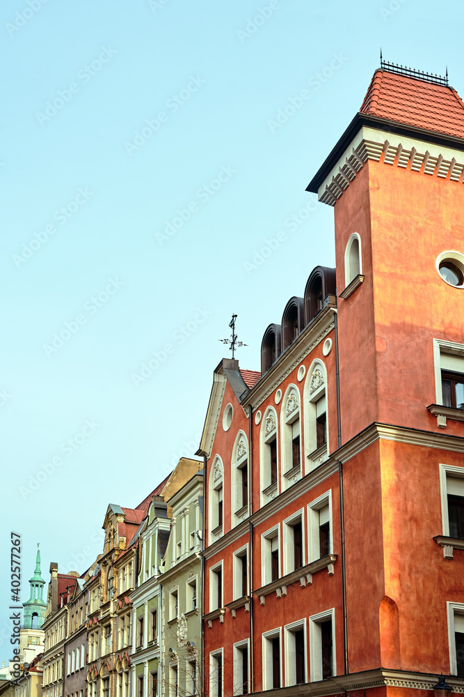 fragment of the facade of historic tenement houses
