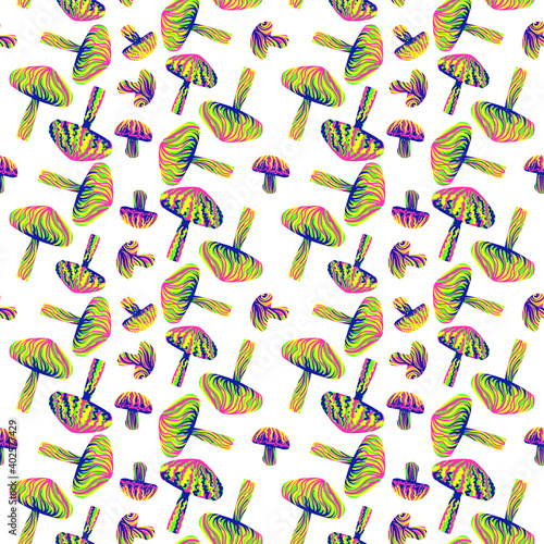 the modern trend of magic mushrooms. a line of artistic mushrooms from karakul . seamless pattern. EPS 10. For printing, booklets, prints, factory, clothing