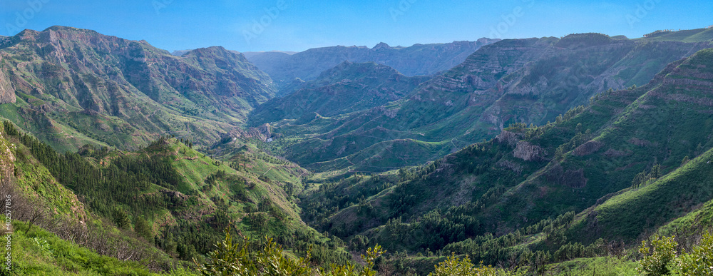 Panoramic view of one of the mountain valleys of the island La Gomera, Canary Islands.