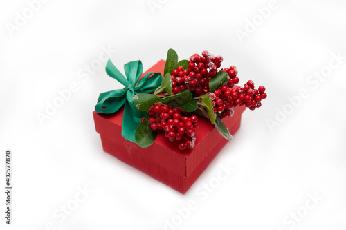 gift wrapping with coniferous branches and attachments