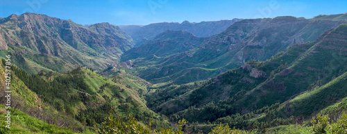 Panoramic view of one of the mountain valleys of the island La Gomera, Canary Islands.